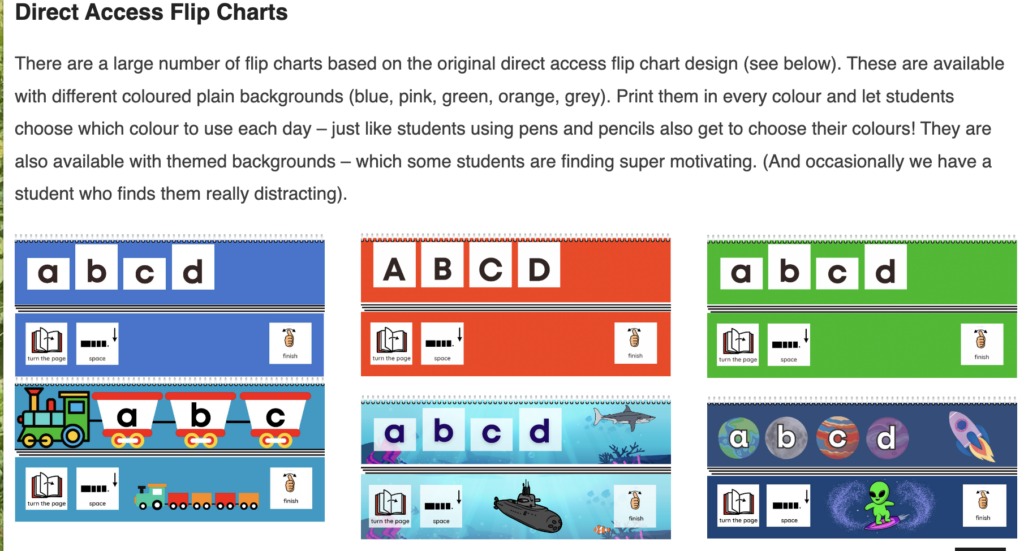 a paragraph of text followed by two rows of 3 boxes with different displays of the first few letters of the alphabet.